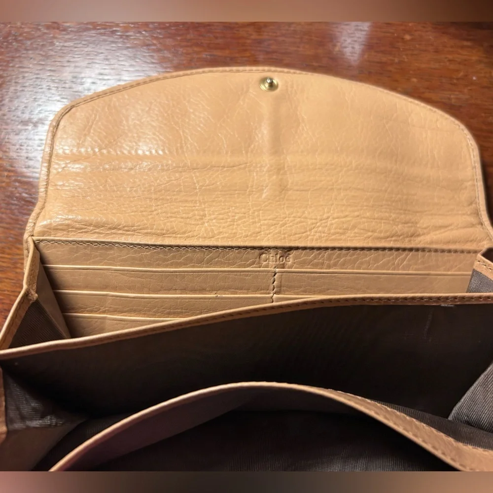 Chloé Nude Leather Long Wallet –  Luxury – Soft Leather, Gold-Tone Hardware